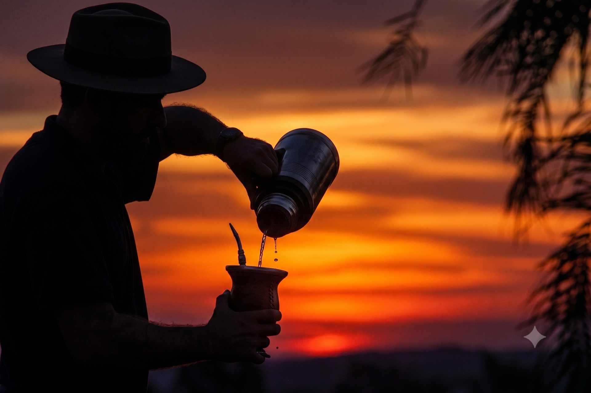 Cebando mate al atardecer